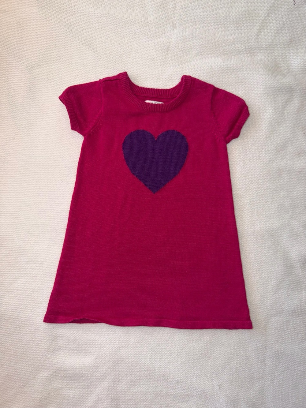 Girls Hot Pink Short Sleeve Tee Dress with Purple Heart